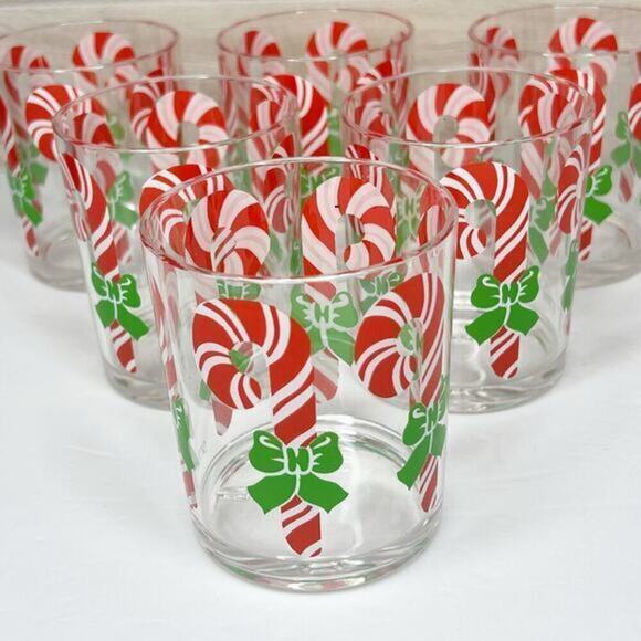 VINTAGE MCM H.J. STOTTER Candy Cane Christmas Acrylic Tumbler Glasses Set of 6 - Picture 3 of 9